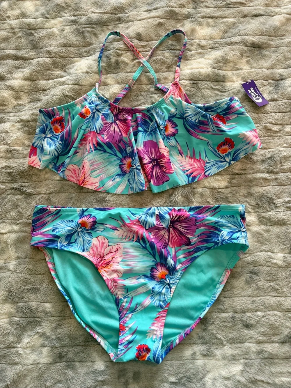 Sugar & Jade Floral Ruffle Two-Piece Girls Swim Set XXL 20/22 NWT
